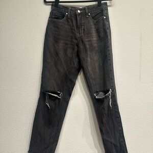 BP Black distressed straight leg denim raw hem jeans with knee rips size 27